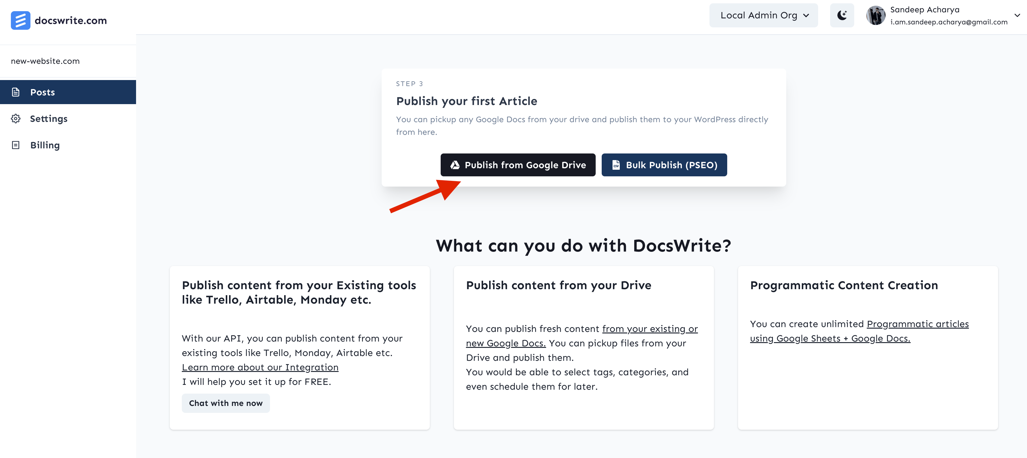 Docswrite Publish from Google Drive